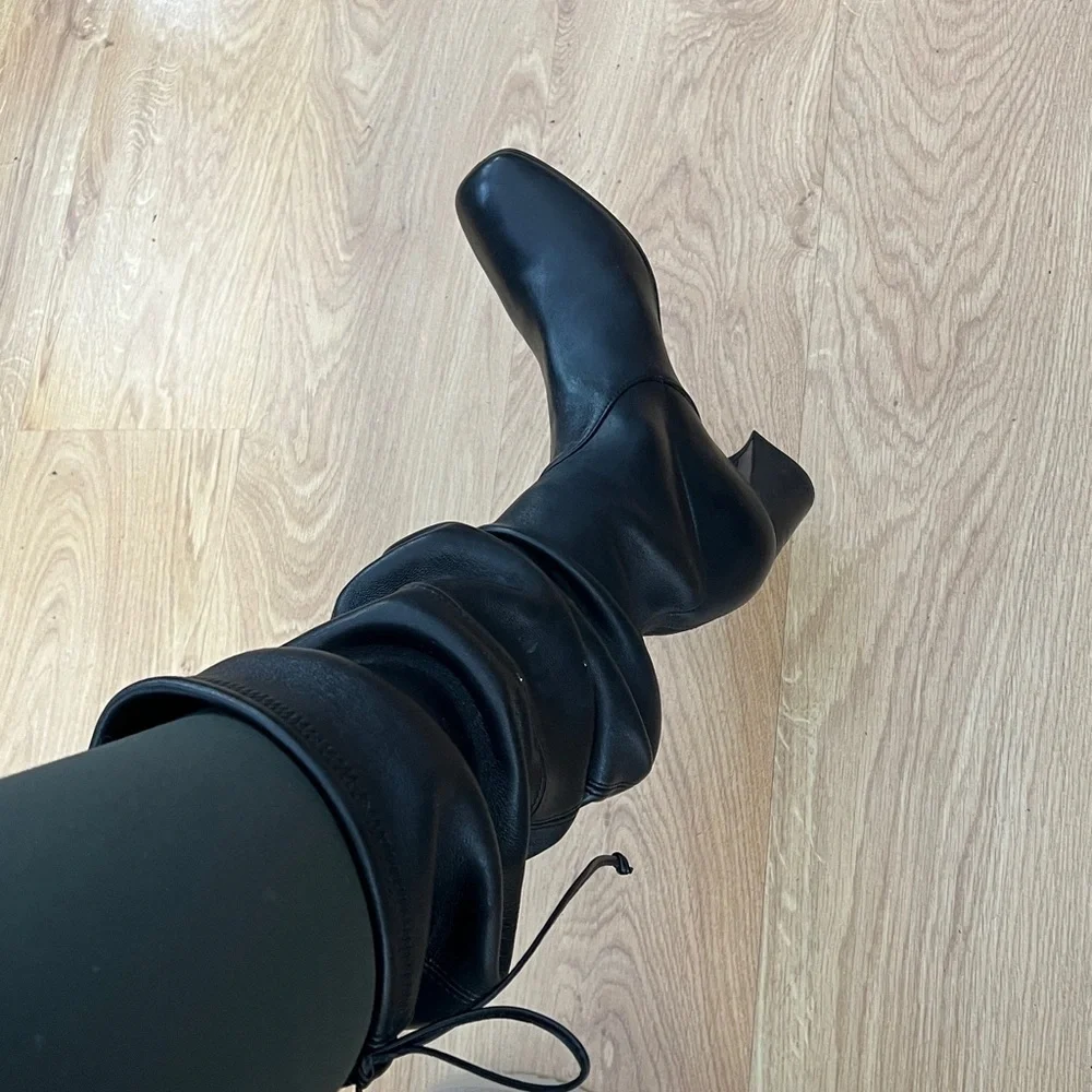 Stuart Weitzman Sz 38 Genna 60 City Black Leather Over the Knee Sock Boots